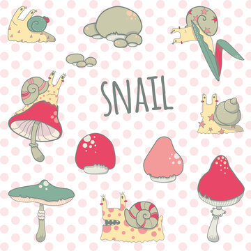 Set of vector Cartoon funny snails