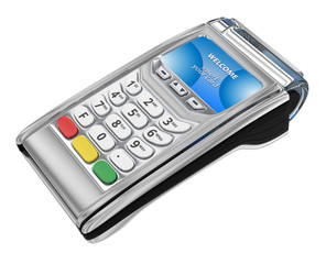 Mobile payment terminal. Isolated on white