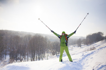 The girl with the backpack.