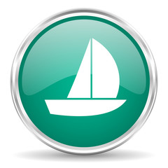 yacht blue glossy circle web icon