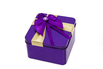 top view of purple present box