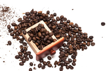 vintage coffee mill isolated on white background