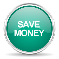save money blue glossy circle web icon