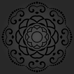 Oriental vector dark round pattern with arabesques and floral elements. Traditional classic ornament