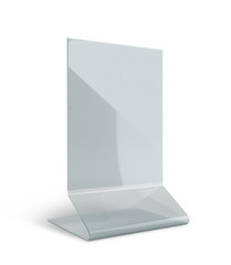 3D render transparent acrylic table stand menu holder display in