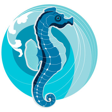 Sea horse on the background of sea waves. The symbol of Feng Shu