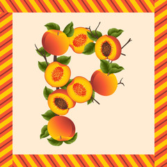 Label peaches making letter P