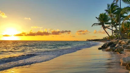 Peel and stick wall murals Tropical beach Sunrise over tropical island