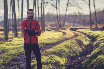 man ready to run in the country