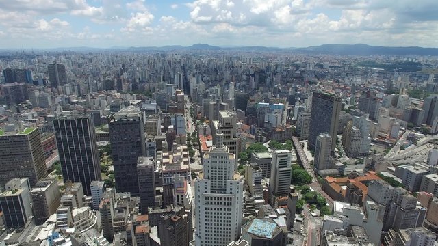 Aerial View of Downtown and Banespa Building in Sao Paulo, Brazil