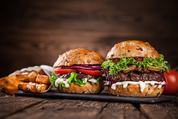Close-up of home made burgers