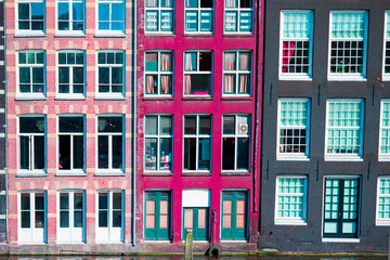 Naklejka premium Traditional dutch medieval houses in Amsterdam, Netherlands