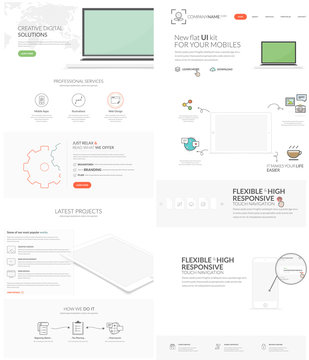 Website template elements collection:
Set of two templates for personal or company business portfolio with concept icons. 