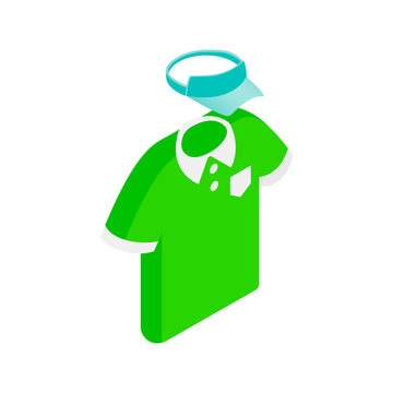 Green man polo shirt  and blue cap isometric icon