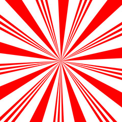 Red white sunbeam background. Red striped abstract wallpaper. Peppermint candy pattern texture. Vector illustration