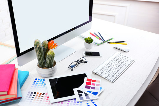 Working place of designer, close-up