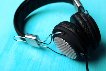 Headphones on blue background