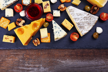 Fototapeta na wymiar Cheese for tasting, top view