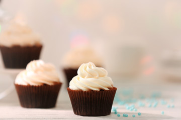 Chocolate cupcakes on a table