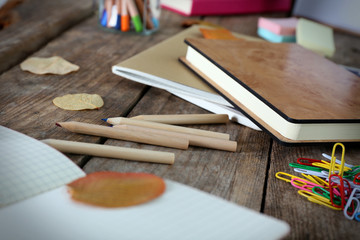 Office supplies on a table closeup