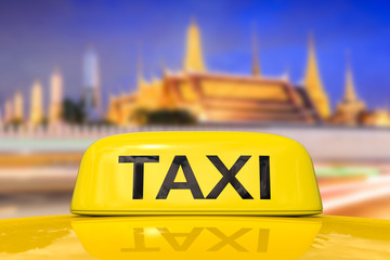 taxi for traveling with bangkok cityscape background
