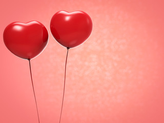Plakat 3d rendered shiny red heart shape balloons with blank space on pink background
