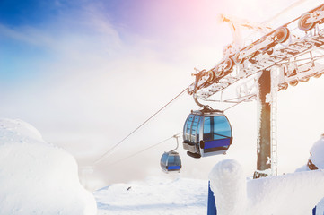 Cable car on the ski resort.
