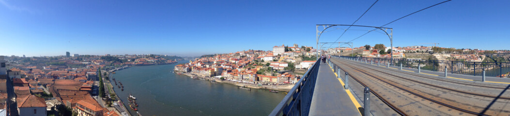 Fototapeta na wymiar background panoramic views of the waterfront promenade and Porto Vila Nova de Gaia from the top of Dom Luis Bridge