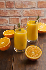 Orange juices and oranges.