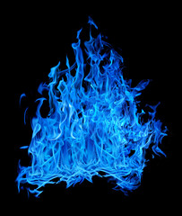 bright blue dense fire on black background