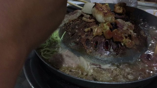  timelapse closeup people eating buffet Korean barbecue in Thailand, NTSC, 30 fps, horizontal, 13 seconds