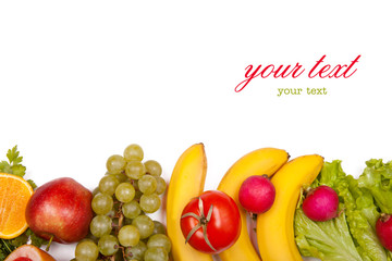 Fruits and vegetables on a white background