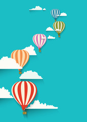 Obraz premium hot air balloons in the clouds background. flat vector illustrat