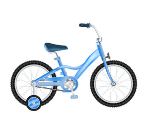 realistic children bicycle with basket on white