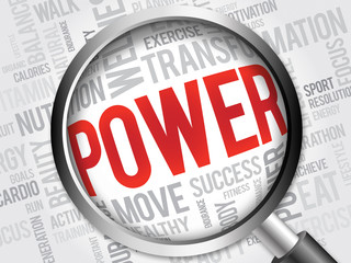 POWER word cloud with magnifying glass, health concept