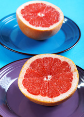 Grapefruit halves close-up on a plate
