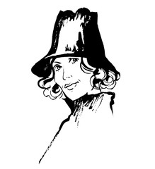 Vector hand drawn portrait of young stylish girl. 