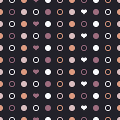 Seamless vector decorative background with hearts and polka dots