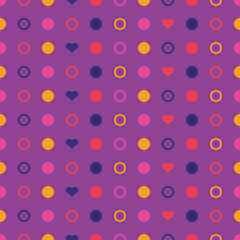 Seamless vector decorative background with hearts and polka dots