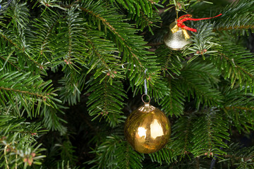 Christmas bell and golden ball.