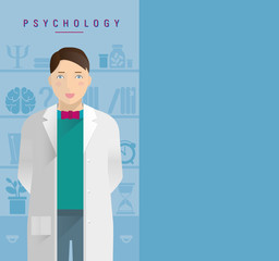 A young guy in a white coat psychologist.
