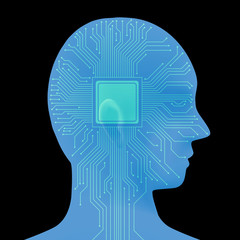 human head silhouette and electric circuit, vector illustration