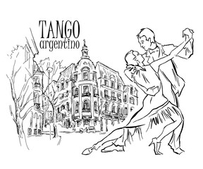 Hand made vector sketch of tango dancers. - obrazy, fototapety, plakaty