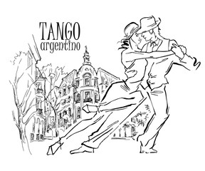 Fototapeta na wymiar Hand made vector sketch of tango dancers.