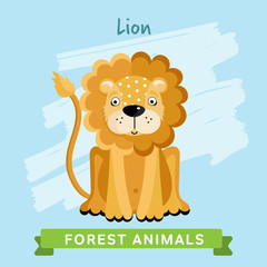 Lion vector. Wild and forest animals. Cartoon characters illustration. Funny Animal.