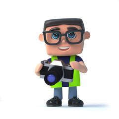 3d Health and safety worker takes photos with his camera