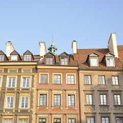 Detail of the colorful old houses located in the old town market place in Warsaw, the capital of Poland