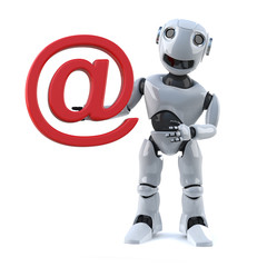 3d Robot holds an email address symbol