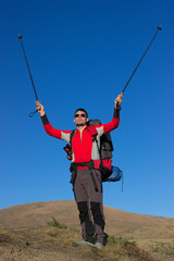 Man hiking in the mountains.