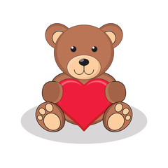 Cute brown teddy bear holding red heart.